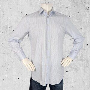 Thomas Pink Shirt Size 16 Blue Striped Dress Side Gussets